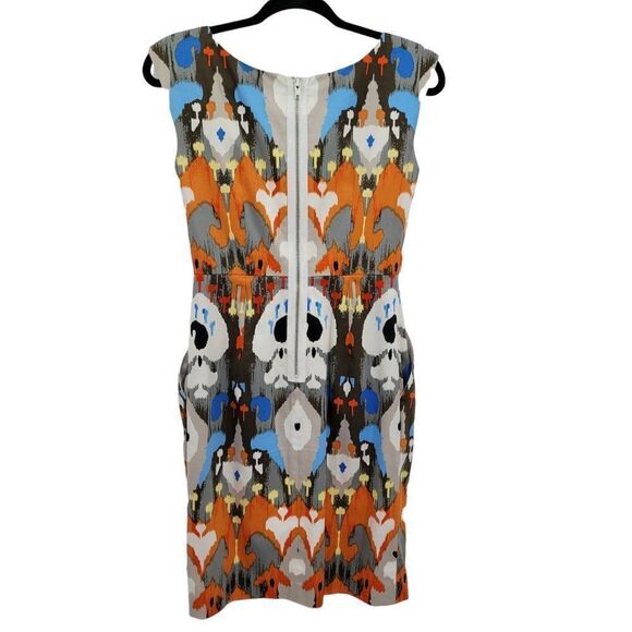 Vtg 90's Maggy London Dress Artsy Abstract Sleeveless Sheath Pockets Gray Sz 6P - Picture 2 of 9